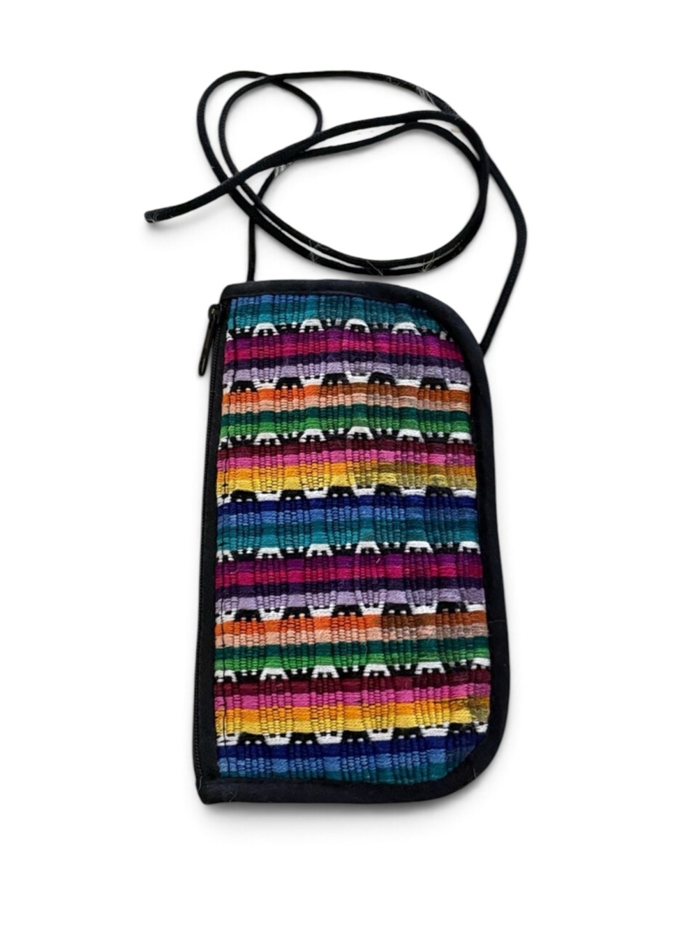 Hand Crafted Multicolor Woven Glasses Case with Black Crossbody Cord
